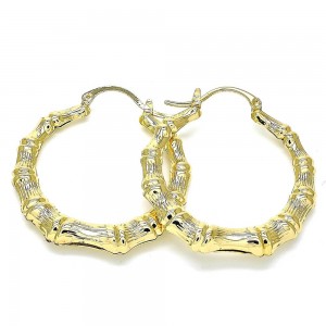 Gold Filled 40mm Medium Hoop Bamboo and Hollow Design Polished Golden Tone