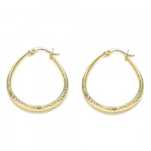 Gold Filled 3x30mm Medium Hoop Teardrop and Hollow Design Diamond Cutting Finish Golden Tone