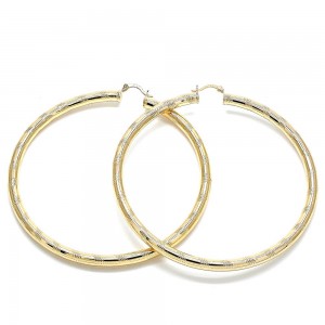 Gold Filled 2x90mm Extra Large Hoop Hollow Design Diamond Cutting Finish Golden Tone