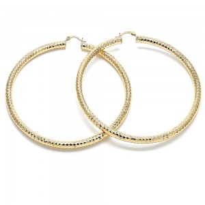 Gold Filled 2x90mm Extra Large Hoop Hollow Design Diamond Cutting Finish Golden Tone