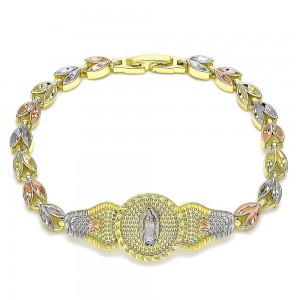 Gold Filled Fancy Bracelet Guadalupe and Leaf Design Polished Finish Tri Tone
