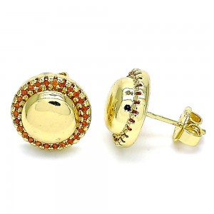 Gold Filled Stud Earrings With Garnet Micro Pave Polished Finish Golden Tone