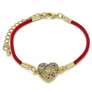 Gold Filled Fancy Bracelet Heart Design With Multicolor Micro Pave Polished Finish Golden Tone