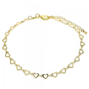 Gold Filled Fancy Anklet Heart Design Polished Finish Golden Tone