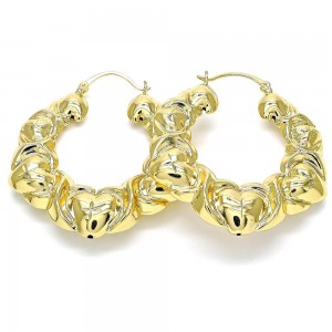 Gold Filled 45mm Medium Hoop Earrings Hugs and Kisses and Hollow Design Diamond Cutting Finish Golden Tone