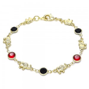 Gold Filled Fancy Bracelet Elephant Design With Garnet and Black Crystal Polished Finish Golden Tone