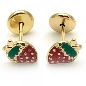 Gold Filled Stud Earring Strawberry Design Polished Finish Golden Tone