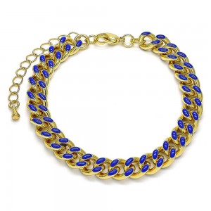 Gold Filled Basic Bracelet Miami Cuban Design Blue Enamel Finish Golden Tone