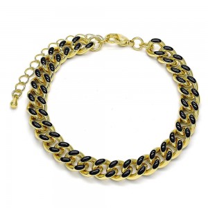 Gold Filled Basic Bracelet Miami Cuban Design Black Enamel Finish Golden Tone