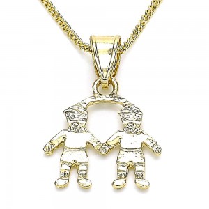 Gold Filled Pendant Necklace Little Boy Design Polished Finish Golden Tone