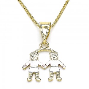 Gold Filled Pendant Necklace Little Boy Design Polished Finish Tri Tone