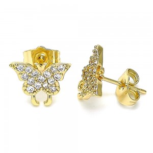 Gold Filled Stud Earring Butterfly Design With White Micro Pave Polished Finish Golden Tone