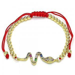 Gold Filled Adjustable Bolo Bracelet Snake Design With Ruby and White Micro Pave Polished Finish Golden Tone