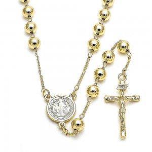 Gold Filled 6mm Medium Rosary San Benito and Crucifix Design Polished Finish Golden Tone
