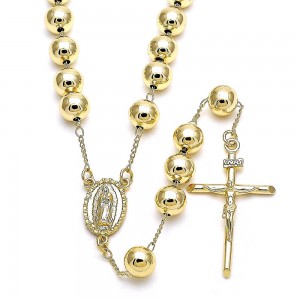 Gold Filled Large Rosary Guadalupe and Crucifix Design Polished Finish Golden Tone