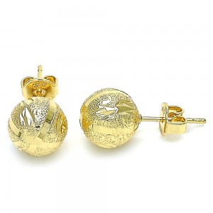 Gold Filled Stud Earrings Diamond Cutting Finish Golden Tone