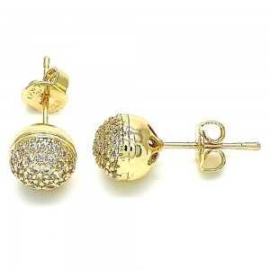 Gold Filled Stud Earrings With White Micro Pave Polished Finish Golden Tone