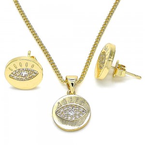 Gold Filled Earring and Pendant Set With White Micro Pave Polished Finish Golden Tone