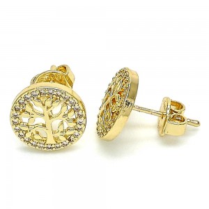 Gold Filled Stud Earrings Tree Design With Multicolor Micro Pave Polished Finish Golden Tone