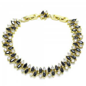 Gold Filled Tennis Bracelet With Black and White Cubic Zirconia Polished Finish Golden Tone