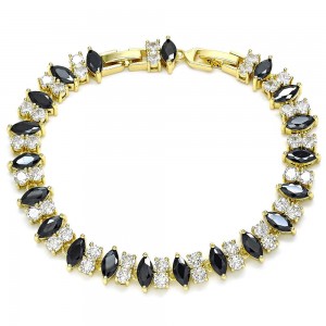 Gold Filled Tennis Bracelet With Black and White Cubic Zirconia Polished Finish Golden Tone