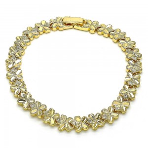 Gold Filled Fancy Bracelet Flower Design Diamond Cutting Finish Golden Tone