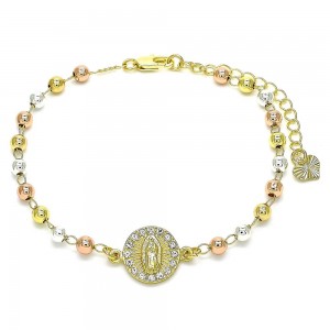 Gold Filled Fancy Bracelet Guadalupe Design With White Crystal Polished Finish Tri Tone
