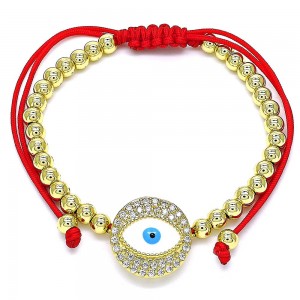 Gold Filled Adjustable Bolo Bracelet Greek Eye Design With Multicolor Micro Pave Polished Finish Golden Tone