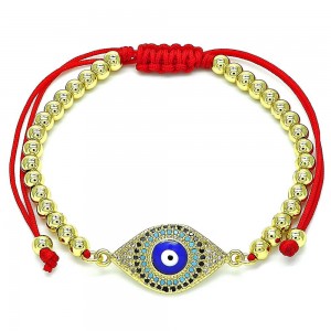 Gold Filled Adjustable Bolo Bracelet Greek Eye Design With Multicolor Micro Pave Polished Finish Golden Tone