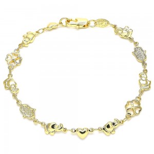 Gold Filled Fancy Bracelet Elephant and Heart Design Polished Finish Golden Tone