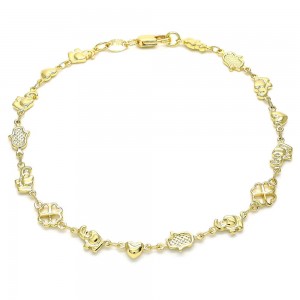 Gold Filled Fancy Bracelet Elephant and Heart Design Polished Finish Golden Tone