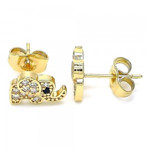 Gold Filled Elephant Design Stud Earrings With White Micro Pave Polished Finish Golden Tone