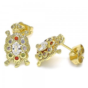 Gold Filled Turtle Design Multicolor Stud Earrings Golden Tone
