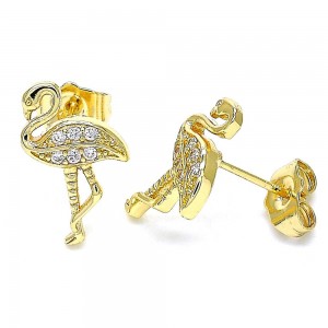 Gold Filled Stud Earrings With White Micro Pave Polished Finish Golden Tone
