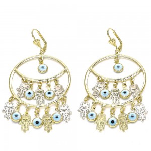 Gold Filled Dangle Earring Hands Of God and Greek Eye Design Polished Finish Golden Tone