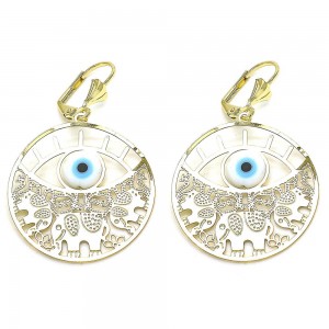 Gold Filled Dangle Earring Elephant and Greek Eye Design Polished Finish Golden Tone