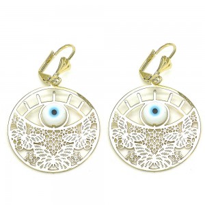 Gold Filled Dangle Earring Butterfly and Greek Eye Design Polished Finish Golden Tone