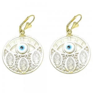 Gold Filled Dangle Earring Guadalupe and Greek Eye Design Polished Finish Golden Tone