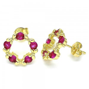Gold Filled Stud Earring Bow Design With Ruby Micro Pave Polished Finish Golden Tone
