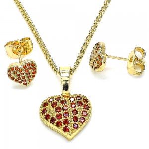 Gold Filled Earring and Pendant Set Heart Design With White Micro Pave Polished Finish Golden Tone