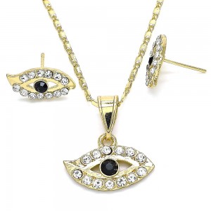 Gold Filled Earring and Pendant Set With Black and White Crystal Polished Finish Golden Tone