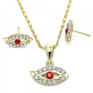Gold Filled Earring and Pendant Set With Garnet and White Crystal Polished Finish Golden Tone