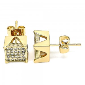 Gold Filled Stud Earring With White Micro Pave Polished Finish Golden Tone