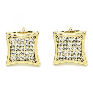 Gold Filled Stud Earrings With White Micro Pave Polished Finish Golden Tone