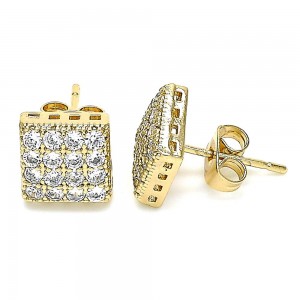 Gold Filled Stud Earrings With White Micro Pave Polished Finish Golden Tone