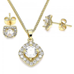Gold Filled Earring and Pendant Set With White Micro Pave Polished Finish Golden Tone
