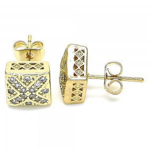 Gold Filled Stud Earrings With White Micro Pave Polished Finish Golden Tone