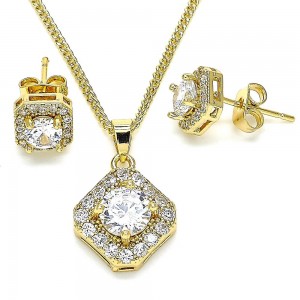 Gold Filled Earring and Pendant Set With White Micro Pave Polished Finish Golden Tone