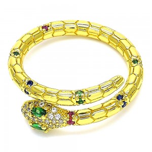 Gold Filled Multi Stone Ring Snake Design With Multicolor Micro Pave Polished Finish Golden Tone (One size fits all)