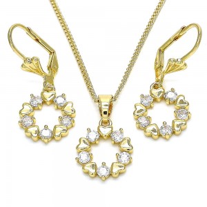 Gold Filled Earring and Pendant Set Heart Design With White Cubic Zirconia Polished Finish Golden Tone